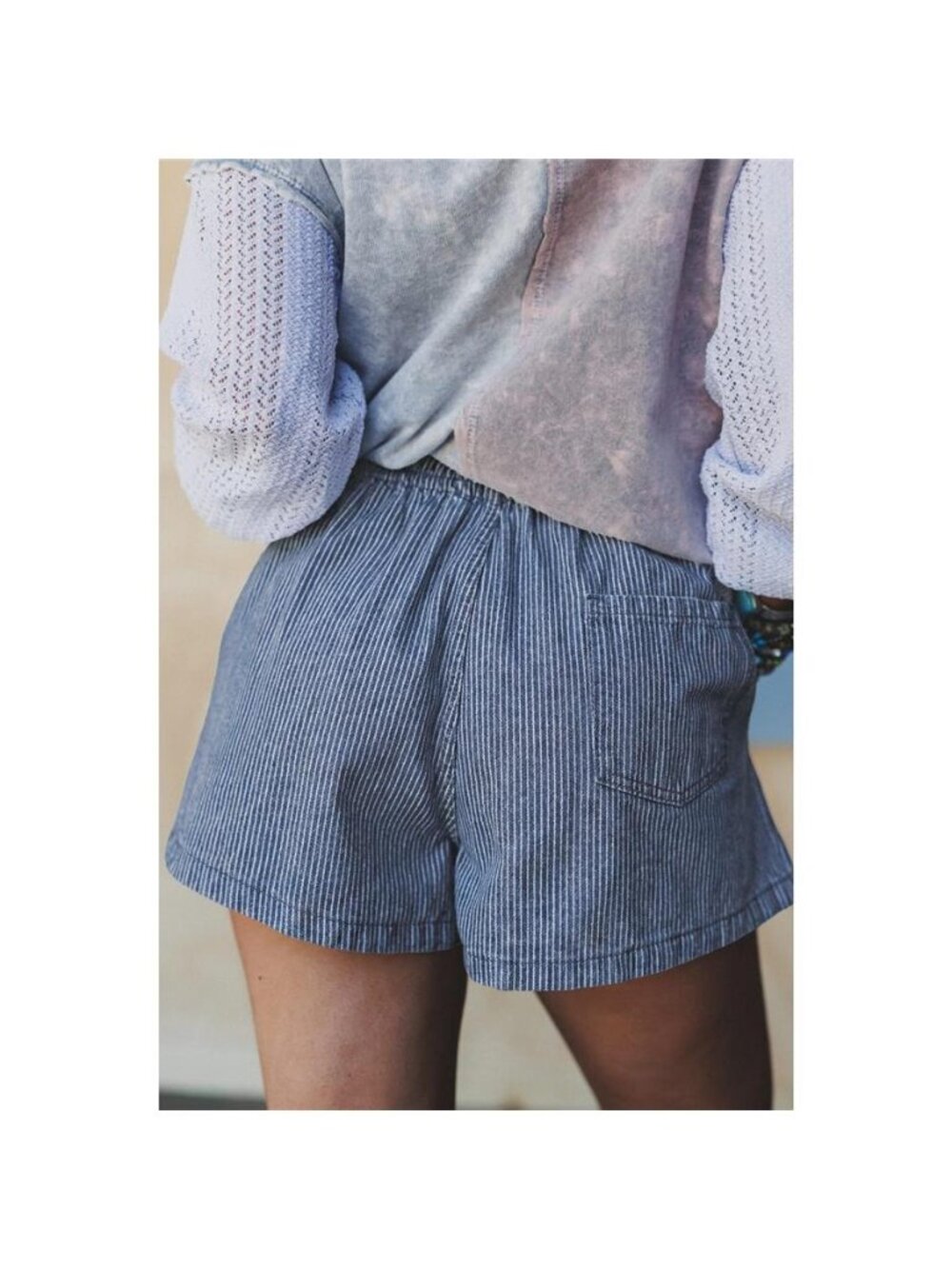 Striped Drawstring Denim Shorts - Picture 2 of 4